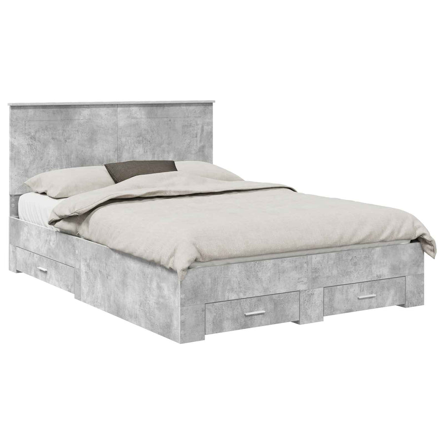 Bedframe met hoofdeinde Beton Grijs 160 x 200 cm Bewerkt hout