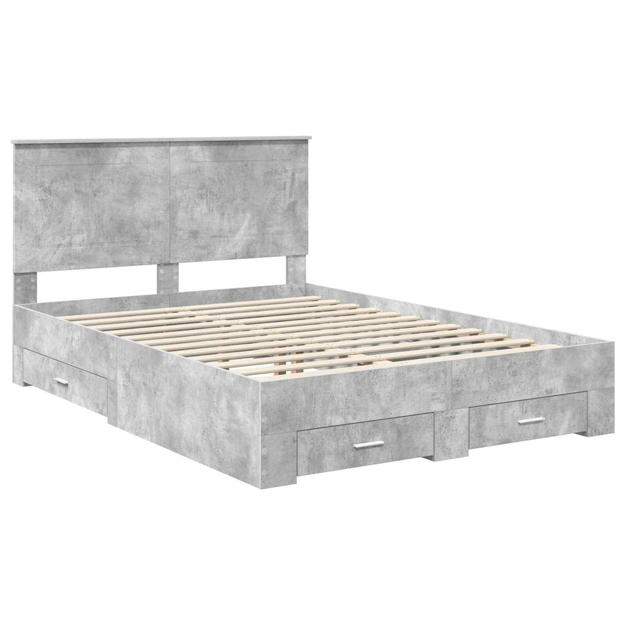 Bedframe met hoofdeinde Beton Grijs 160 x 200 cm Bewerkt hout