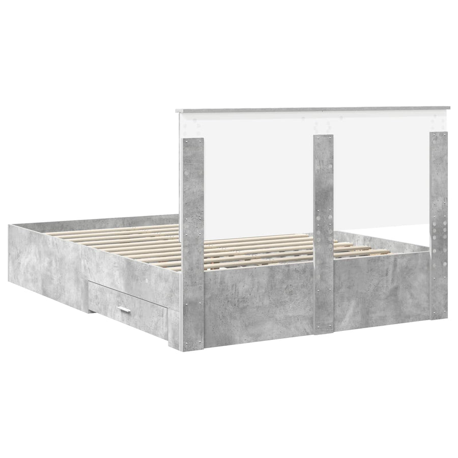 Bedframe met hoofdeinde Beton Grijs 160 x 200 cm Bewerkt hout