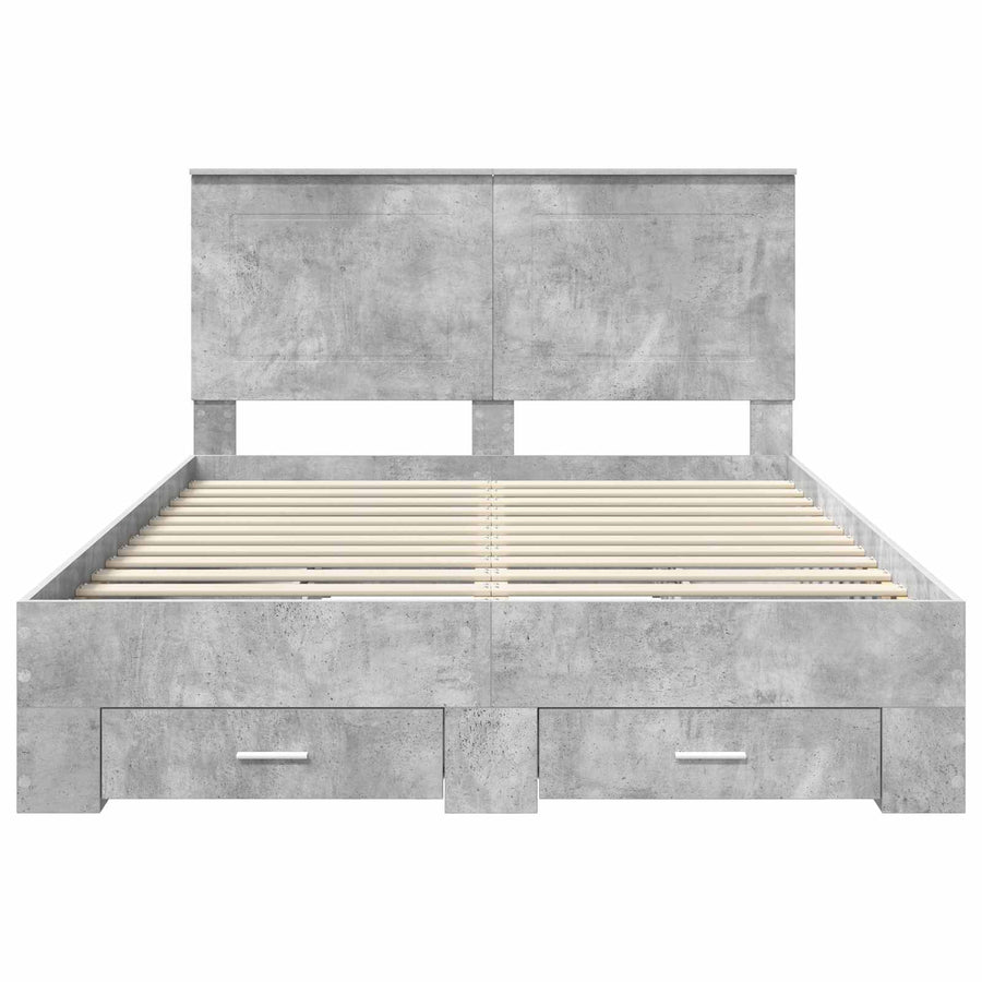 Bedframe met hoofdeinde Beton Grijs 160 x 200 cm Bewerkt hout