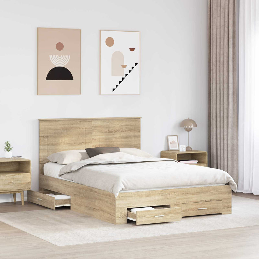 Bedframe met hoofdeinde Sonoma Eiken 150 x 200 cm Bewerkt hout