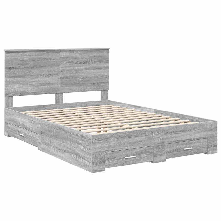 Bedframe met hoofdeinde Grijs Sonoma 150 x 200 cm Bewerkt hout