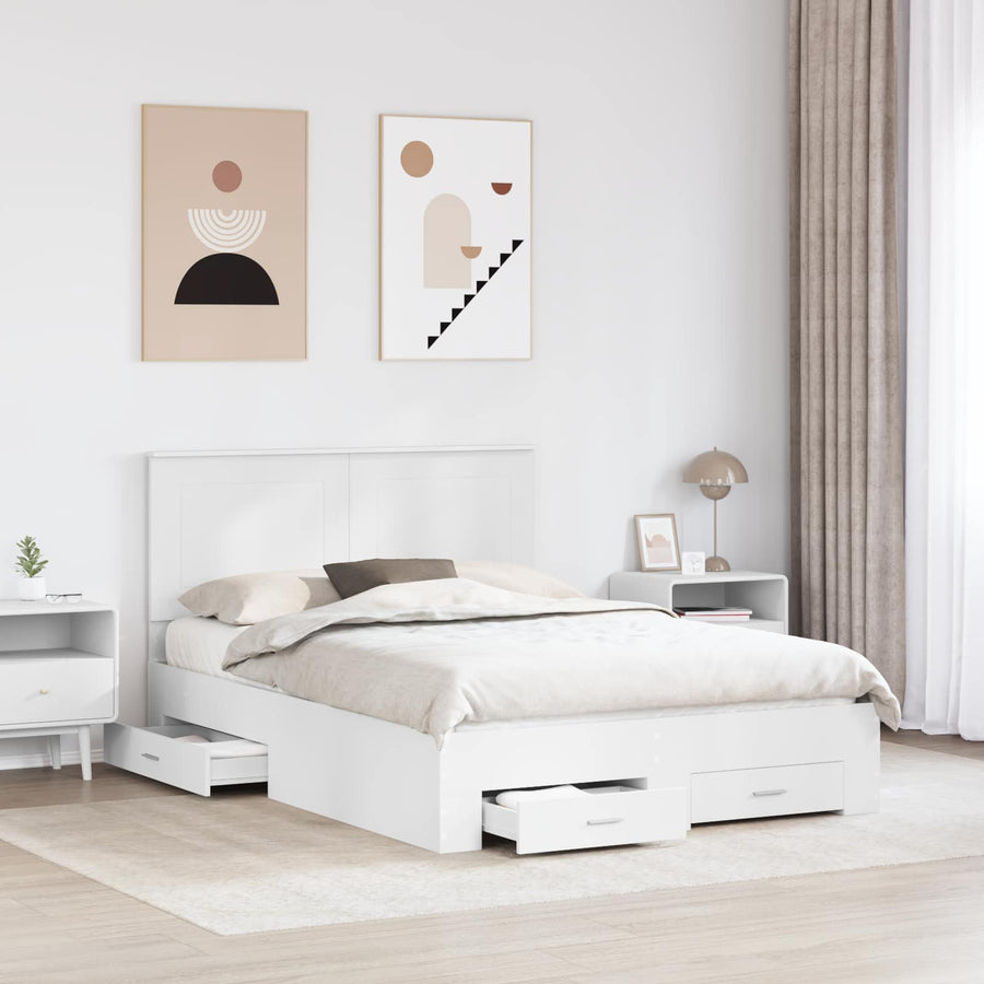 Bedframe met hoofdeinde met lade Wit 140 x 190 cm Bewerkt hout