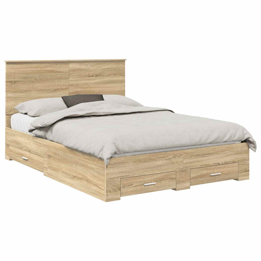 Bedframe met hoofdeinde Sonoma Eiken 140 x 190 cm Bewerkt hout