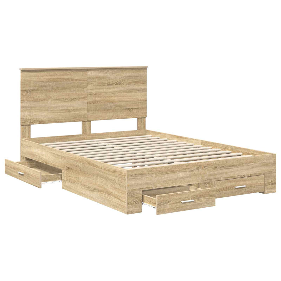 Bedframe met hoofdeinde Sonoma Eiken 140 x 190 cm Bewerkt hout