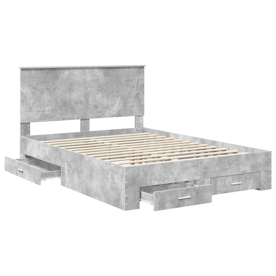 Bedframe met hoofdeinde Beton Grijs 140 x 190 cm Bewerkt hout