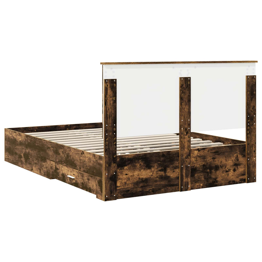 Bedframe met hoofdeinde Gerookt eiken 140 x 190 cm Bewerkt hout