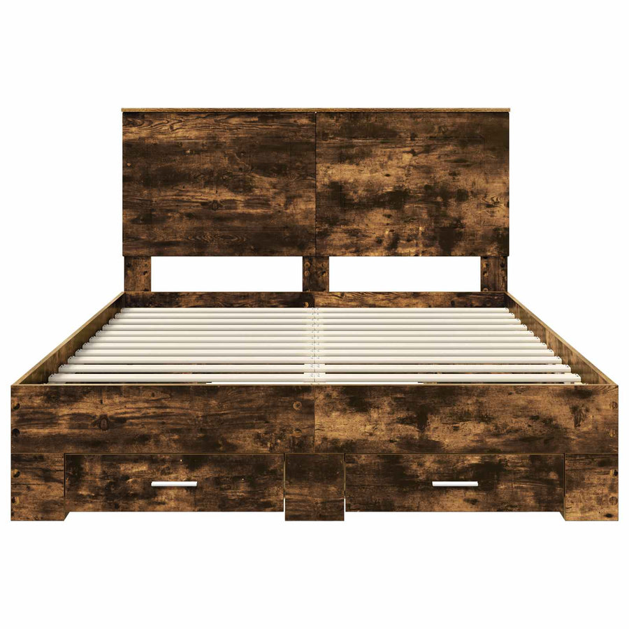 Bedframe met hoofdeinde Gerookt eiken 140 x 190 cm Bewerkt hout