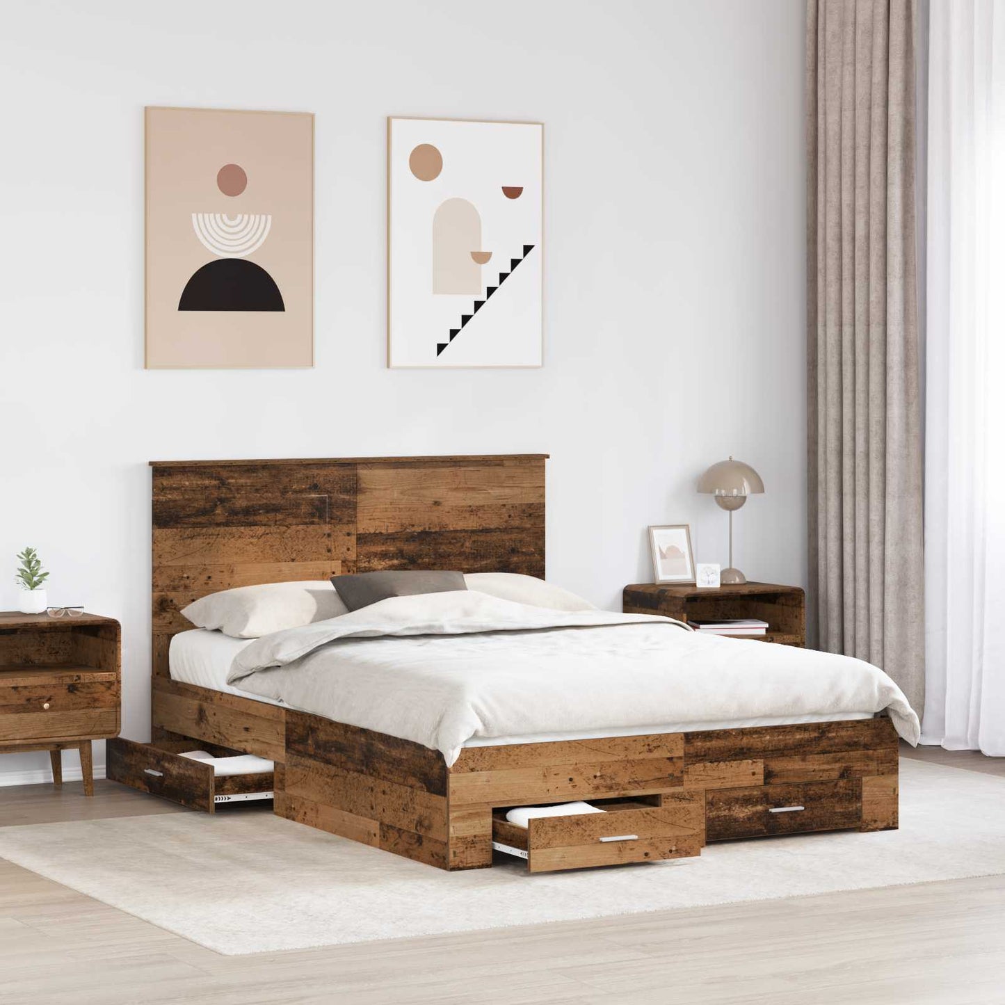 Bedframe met hoofdeinde Oudhout 140 x 190 cm Bewerkt hout