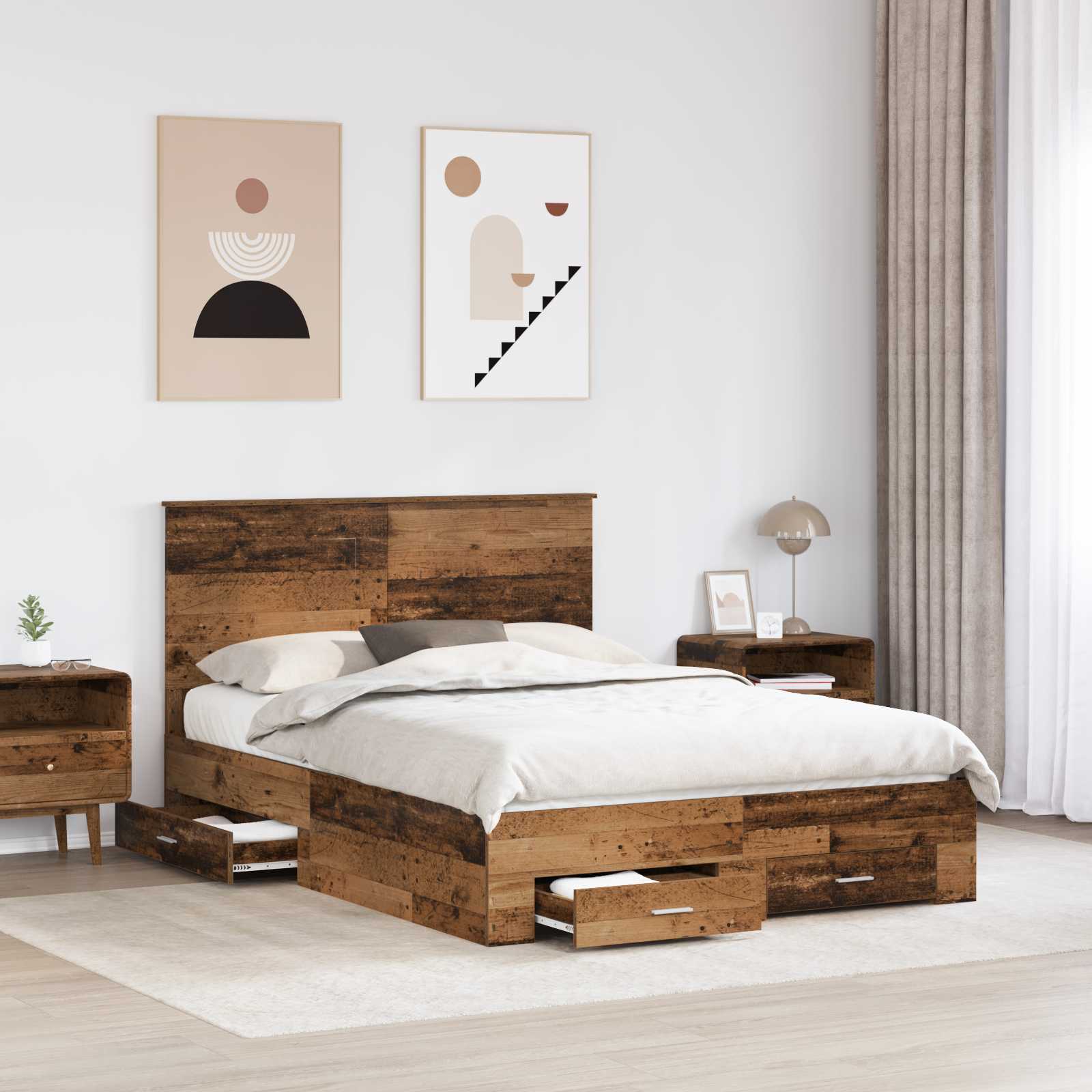 Bedframe met hoofdeinde Oudhout 140 x 190 cm Bewerkt hout