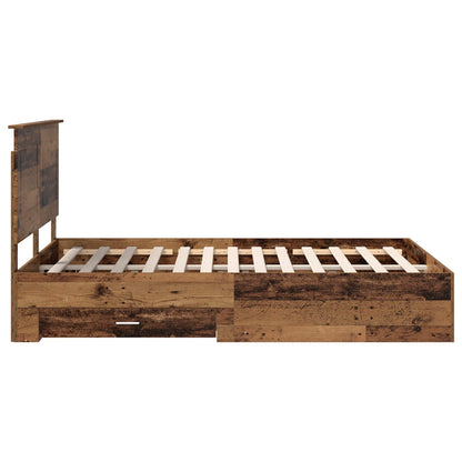 Bedframe met hoofdeinde Oudhout 140 x 190 cm Bewerkt hout