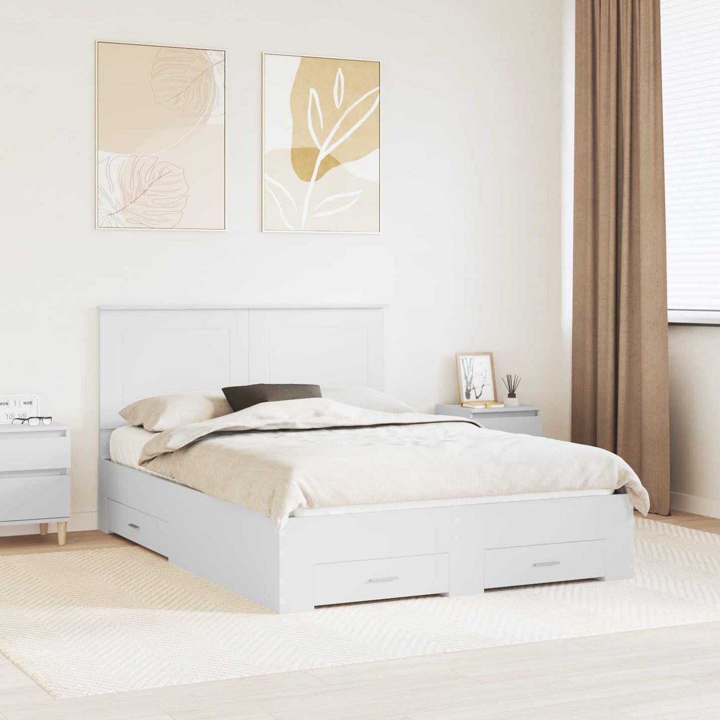 Bedframe met hoofdeinde met lade Wit 140 x 200 cm Bewerkt hout