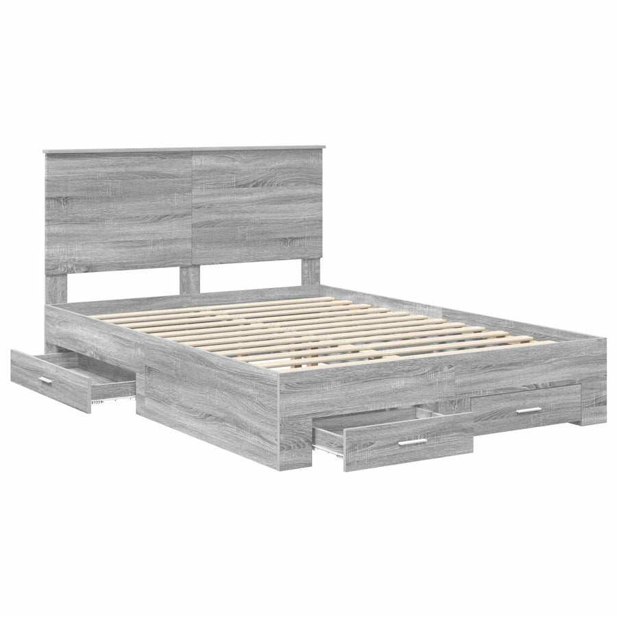 Bedframe met hoofdeinde Grijs Sonoma 140 x 200 cm Bewerkt hout