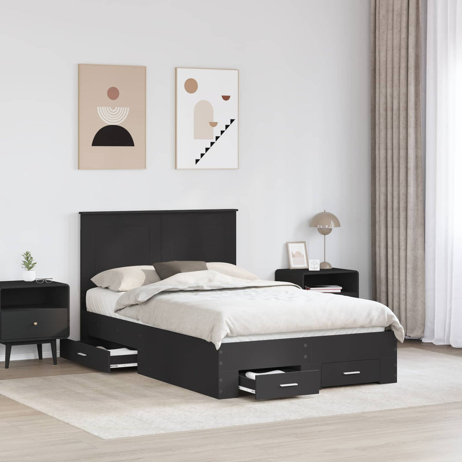 Bedframe met hoofdeinde Zwart 135 x 190 cm Bewerkt hout