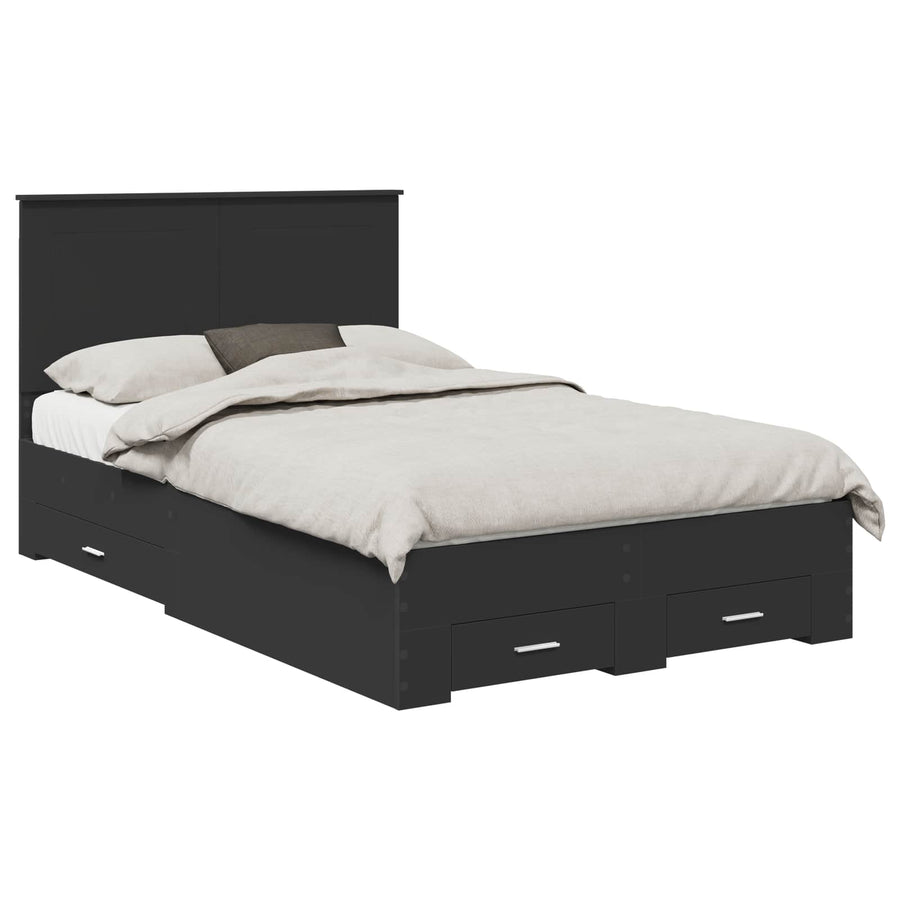 Bedframe met hoofdeinde Zwart 135 x 190 cm Bewerkt hout