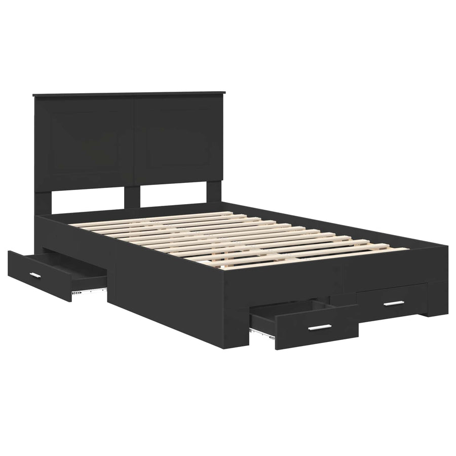 Bedframe met hoofdeinde Zwart 135 x 190 cm Bewerkt hout