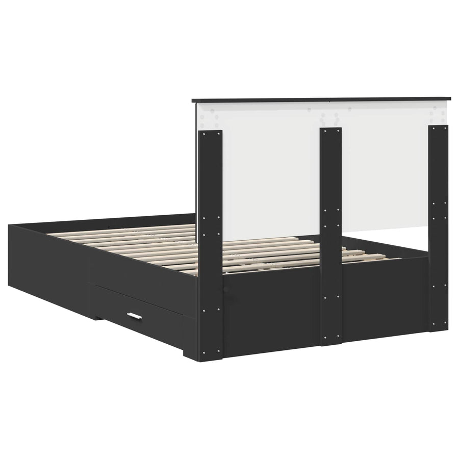 Bedframe met hoofdeinde Zwart 135 x 190 cm Bewerkt hout