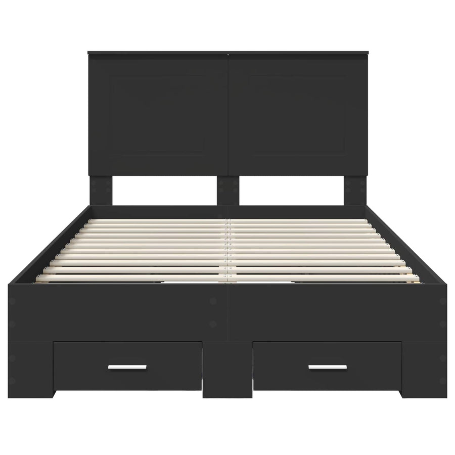 Bedframe met hoofdeinde Zwart 135 x 190 cm Bewerkt hout