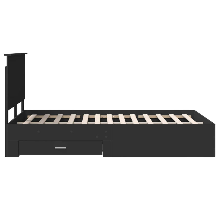Bedframe met hoofdeinde Zwart 135 x 190 cm Bewerkt hout