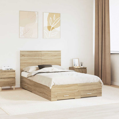 Bedframe met hoofdeinde Sonoma Eiken 135 x 190 cm Bewerkt hout