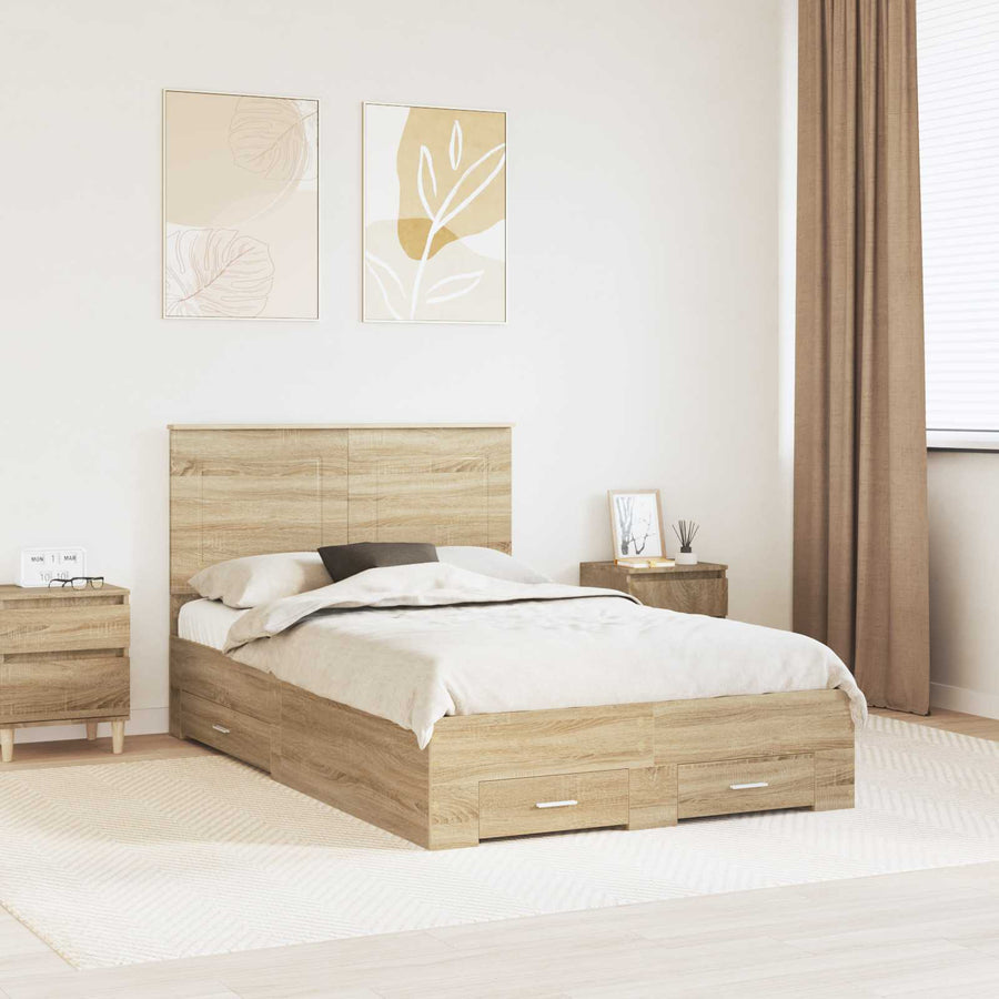 Bedframe met hoofdeinde Sonoma Eiken 135 x 190 cm Bewerkt hout