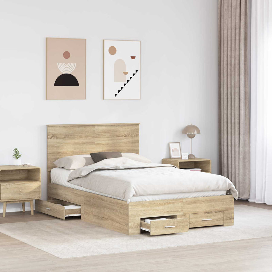 Bedframe met hoofdeinde Sonoma Eiken 135 x 190 cm Bewerkt hout