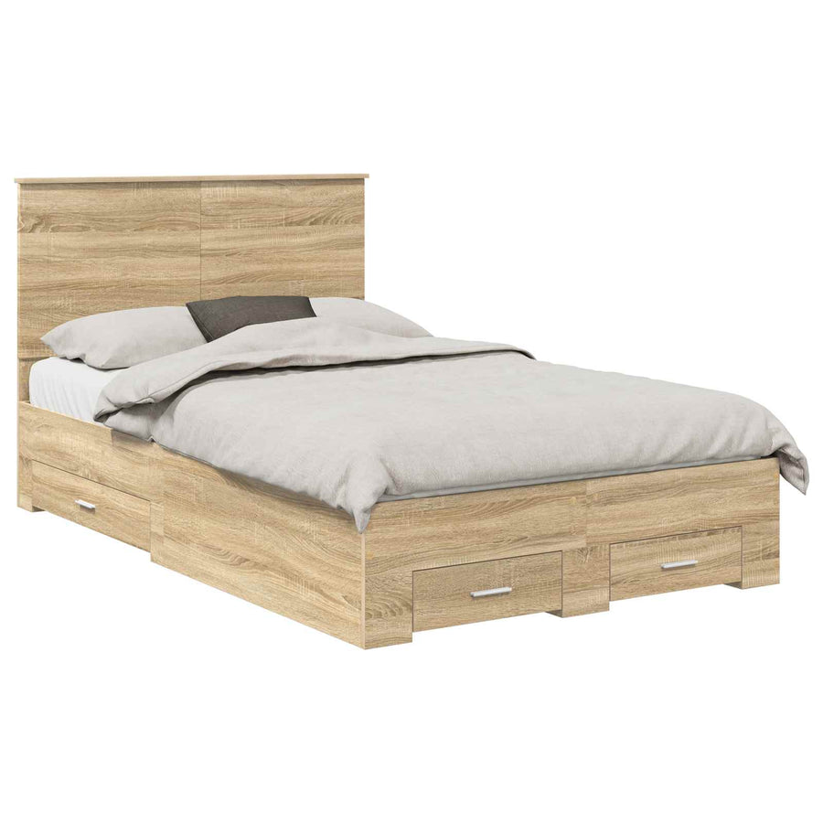Bedframe met hoofdeinde Sonoma Eiken 135 x 190 cm Bewerkt hout