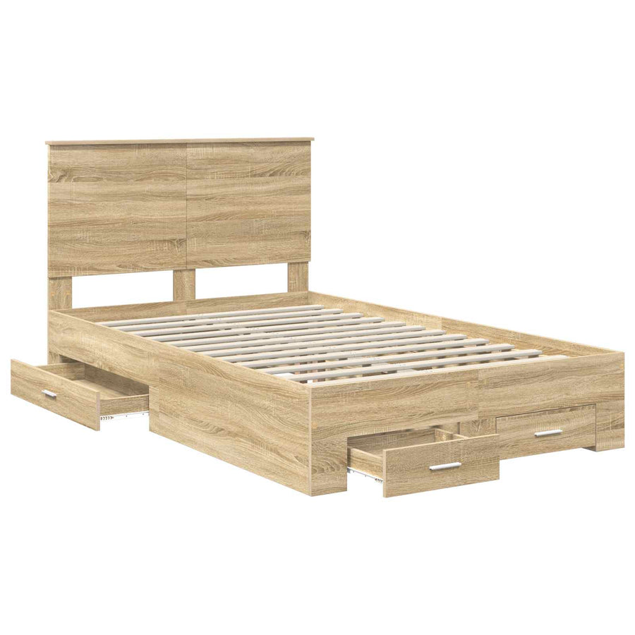 Bedframe met hoofdeinde Sonoma Eiken 135 x 190 cm Bewerkt hout