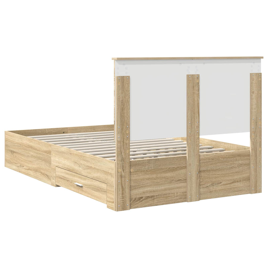 Bedframe met hoofdeinde Sonoma Eiken 135 x 190 cm Bewerkt hout