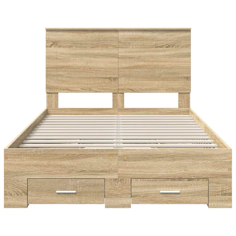 Bedframe met hoofdeinde Sonoma Eiken 135 x 190 cm Bewerkt hout