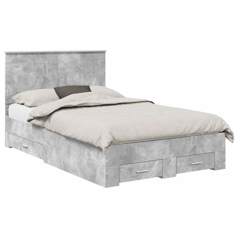 Bedframe met hoofdeinde Beton Grijs 135 x 190 cm Bewerkt hout