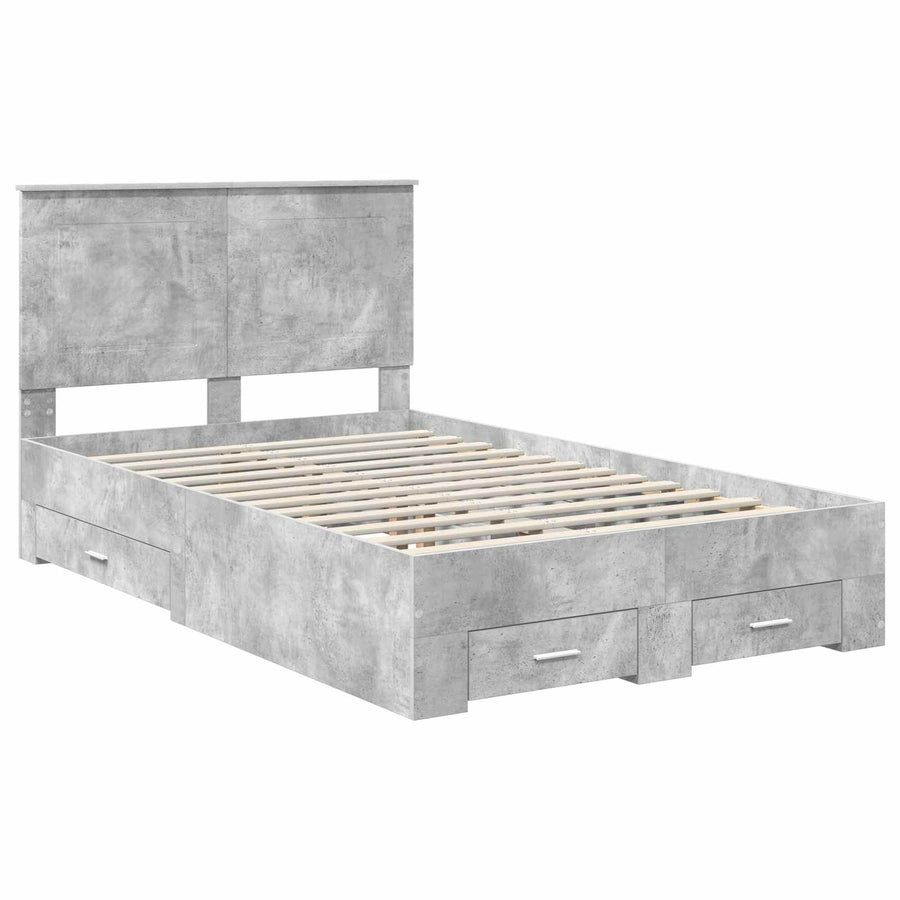 Bedframe met hoofdeinde Beton Grijs 135 x 190 cm Bewerkt hout