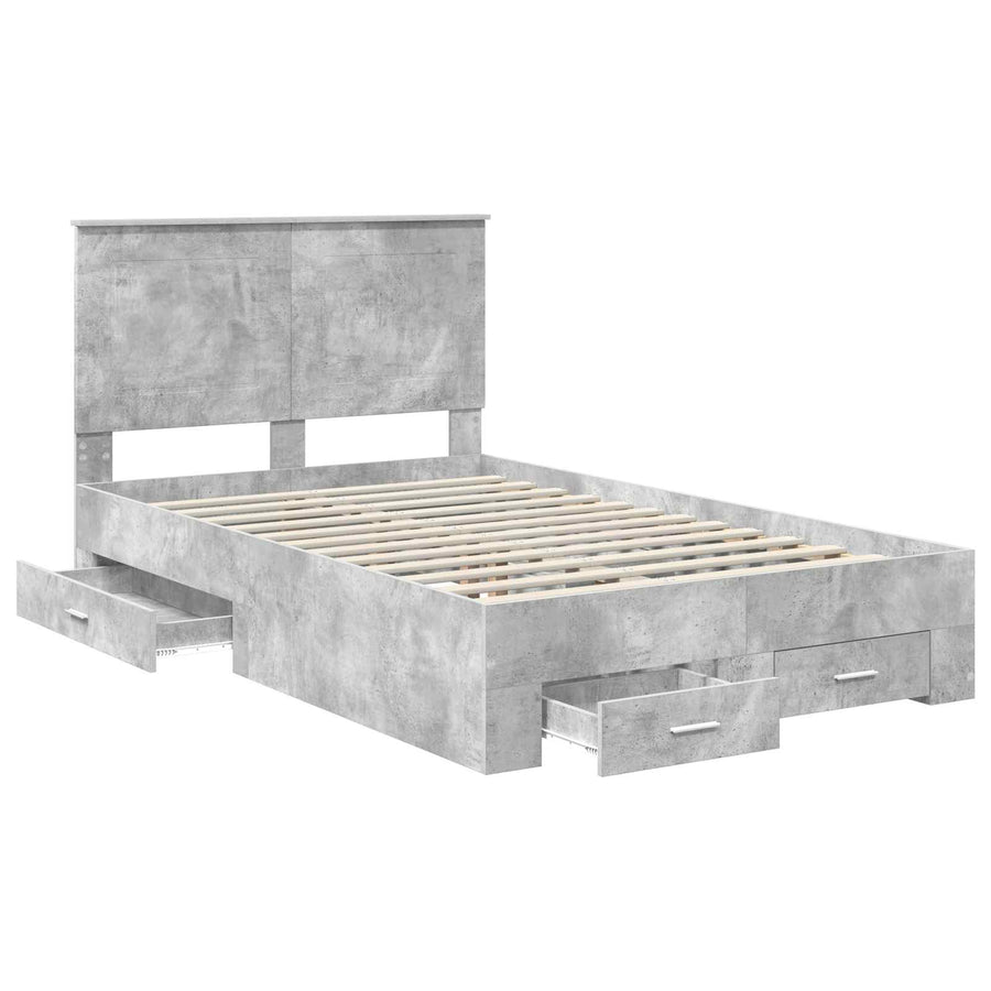 Bedframe met hoofdeinde Beton Grijs 135 x 190 cm Bewerkt hout
