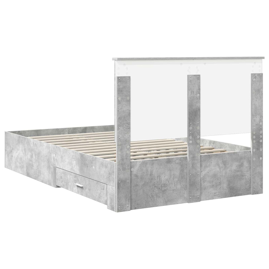 Bedframe met hoofdeinde Beton Grijs 135 x 190 cm Bewerkt hout