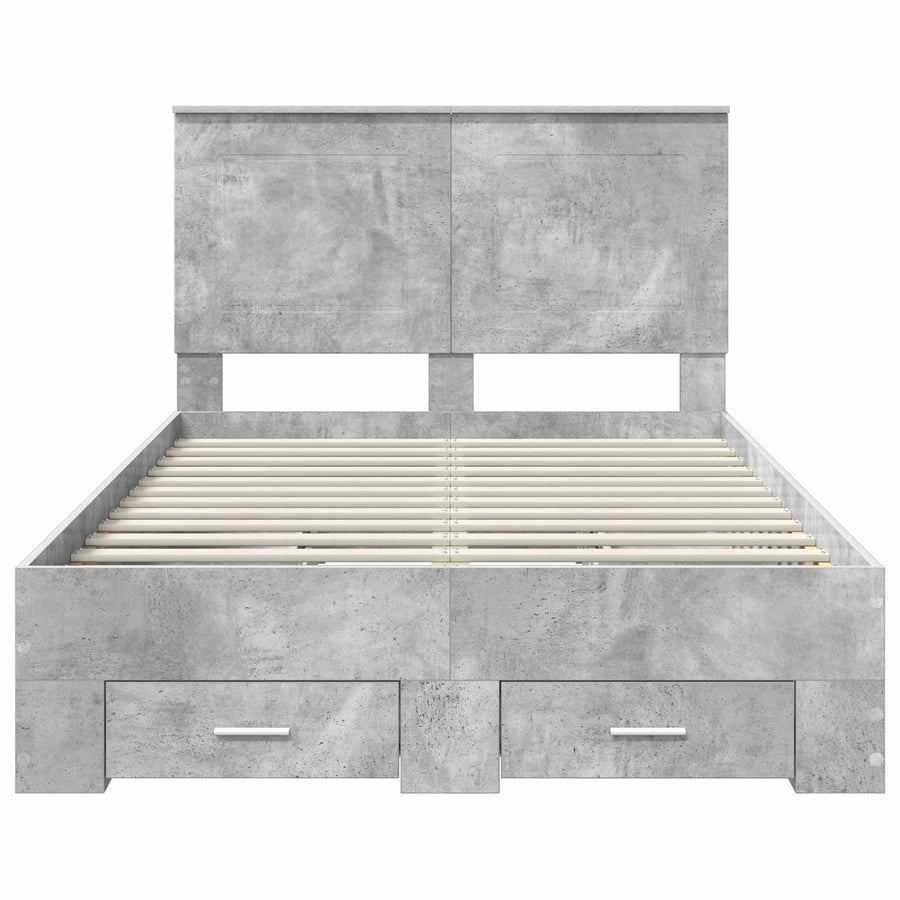 Bedframe met hoofdeinde Beton Grijs 135 x 190 cm Bewerkt hout