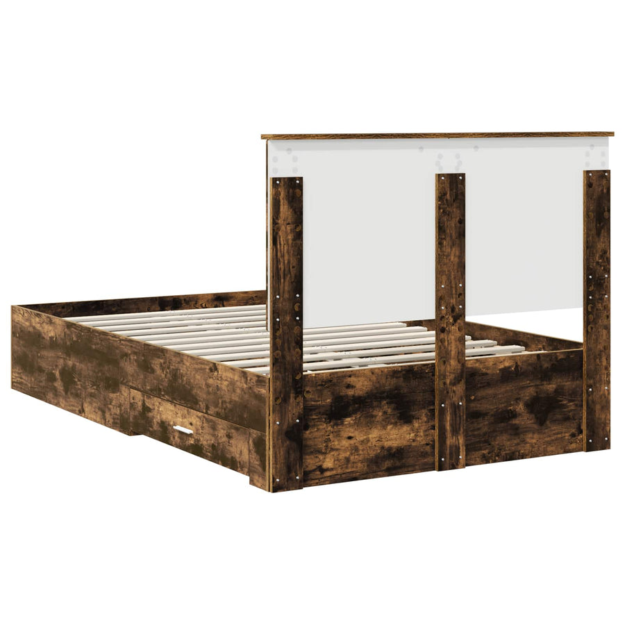 Bedframe met hoofdeinde Gerookt eiken 135 x 190 cm Bewerkt hout