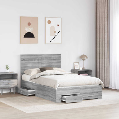 Bedframe met hoofdeinde Grijs Sonoma 135 x 190 cm Bewerkt hout