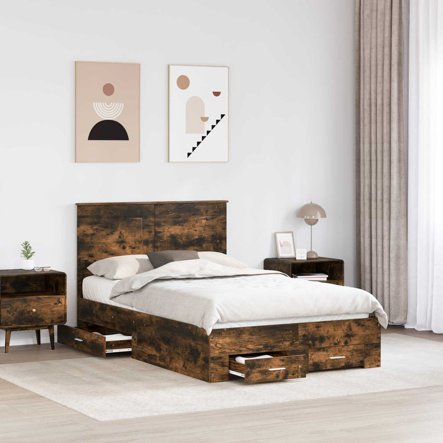 Bedframe met hoofdeinde Gerookt eiken 120 x 190 cm Bewerkt hout