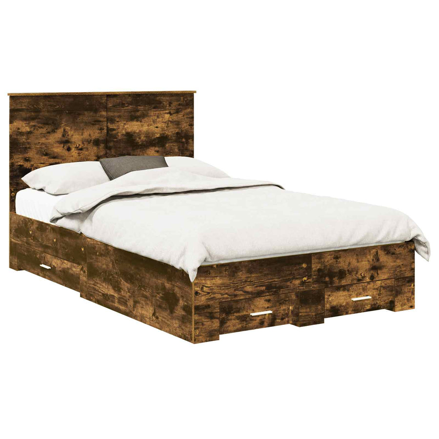 Bedframe met hoofdeinde Gerookt eiken 120 x 190 cm Bewerkt hout