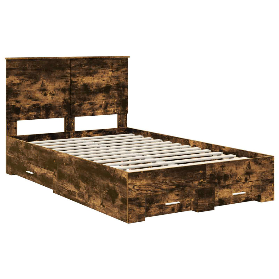 Bedframe met hoofdeinde Gerookt eiken 120 x 190 cm Bewerkt hout