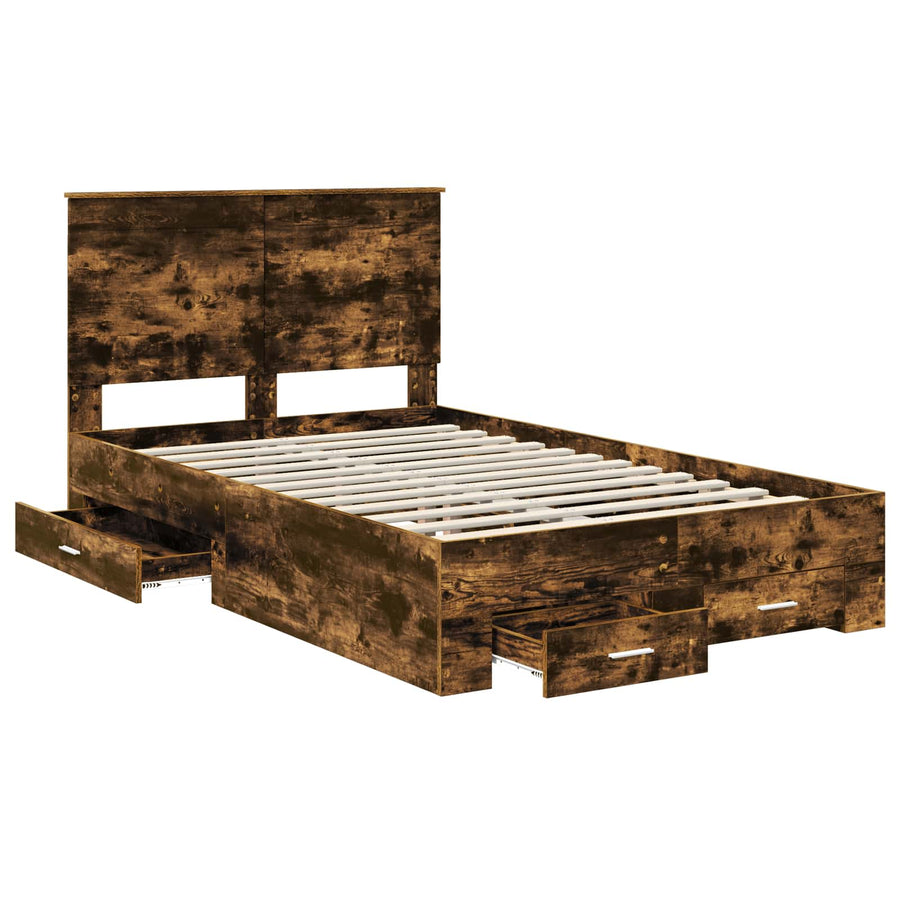 Bedframe met hoofdeinde Gerookt eiken 120 x 190 cm Bewerkt hout