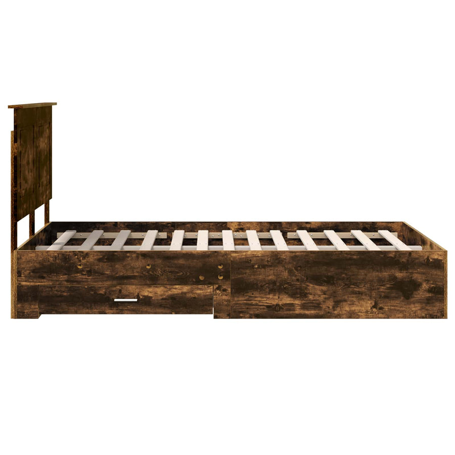 Bedframe met hoofdeinde Gerookt eiken 120 x 190 cm Bewerkt hout