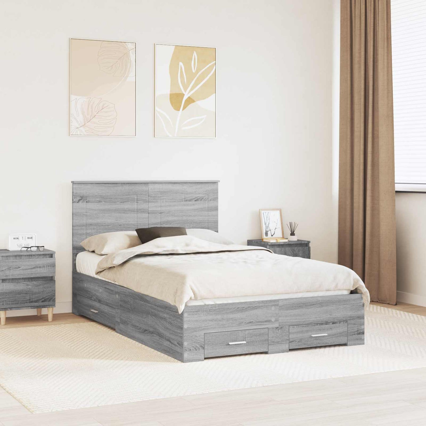 Bedframe met hoofdeinde Grijs Sonoma 120 x 190 cm Bewerkt hout