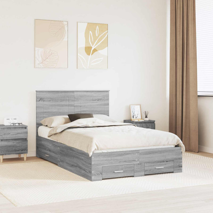 Bedframe met hoofdeinde Grijs Sonoma 120 x 190 cm Bewerkt hout