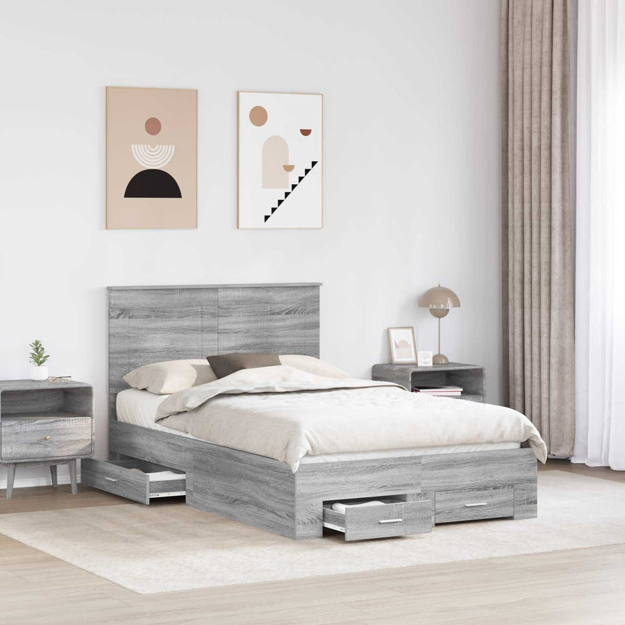Bedframe met hoofdeinde Grijs Sonoma 120 x 190 cm Bewerkt hout