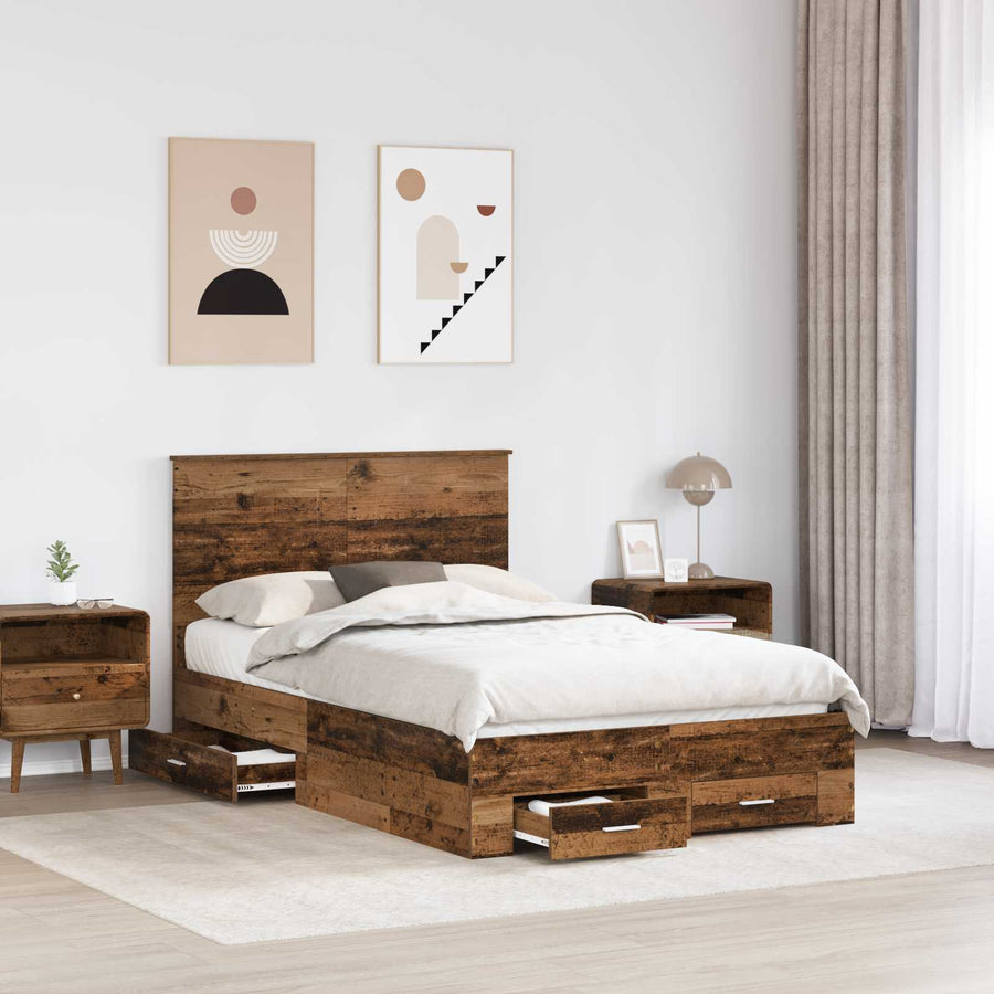 Bedframe met hoofdeinde Oudhout 120 x 190 cm Bewerkt hout
