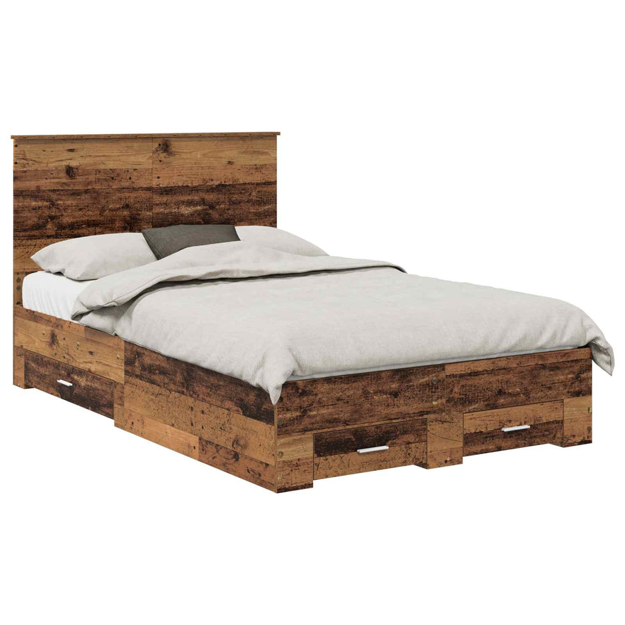 Bedframe met hoofdeinde Oudhout 120 x 190 cm Bewerkt hout