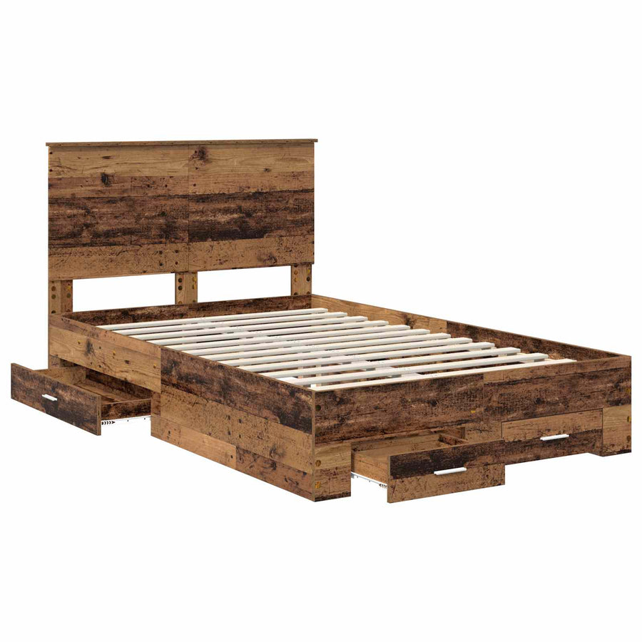 Bedframe met hoofdeinde Oudhout 120 x 190 cm Bewerkt hout