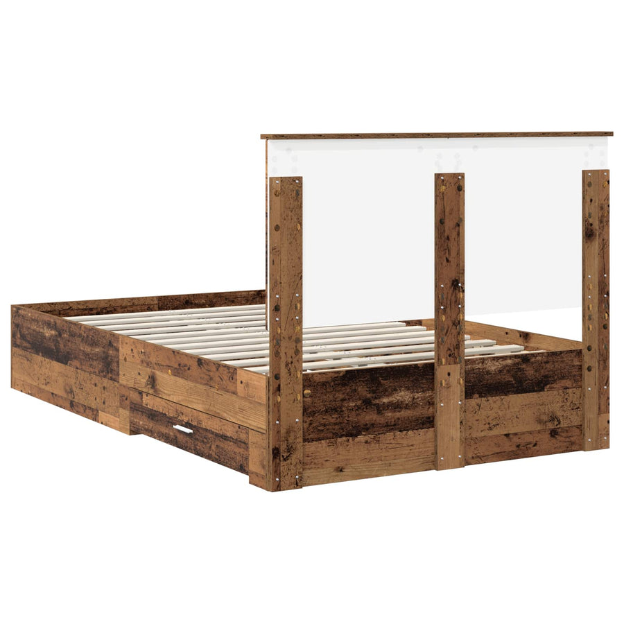 Bedframe met hoofdeinde Oudhout 120 x 190 cm Bewerkt hout