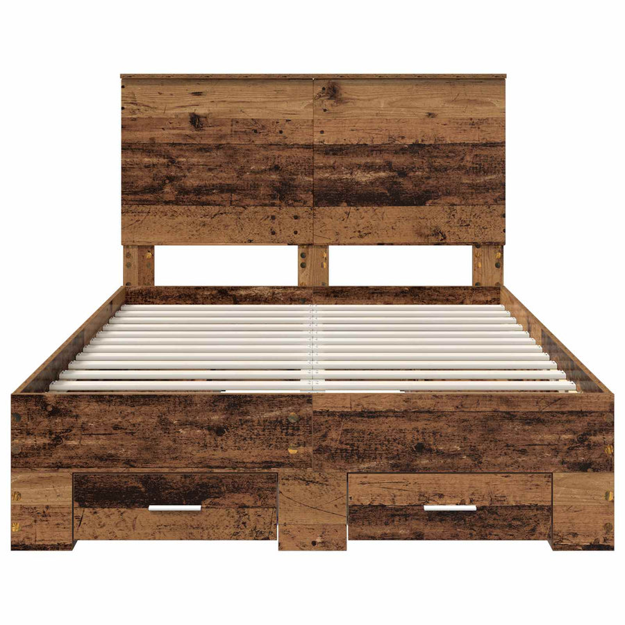 Bedframe met hoofdeinde Oudhout 120 x 190 cm Bewerkt hout